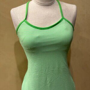 Lululemon Green & White Checkered Tank Top with Built in Sports Bra, Size 6